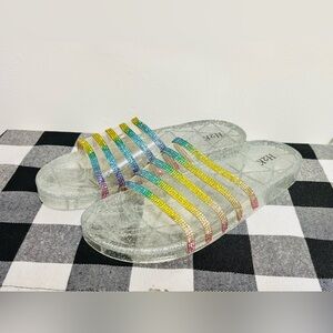 H2K Womens Jelly Glitter Summer Slide Sandals Flip Flops Size 10